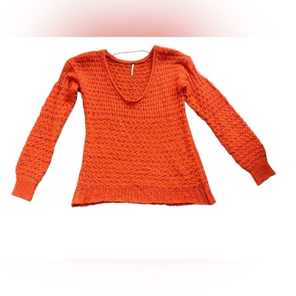 Free People Ladies Chunky Knit Orange Sweater Size Small - Picture 3 of 8